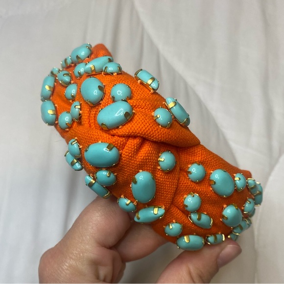 Lele Sadoughi Vibrant Orange Headband with Turquoise Embellishments - Picture 4 of 5